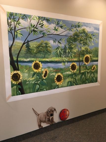 {PRACTICE_NAME} Harleysville office hallway with colorful artwork